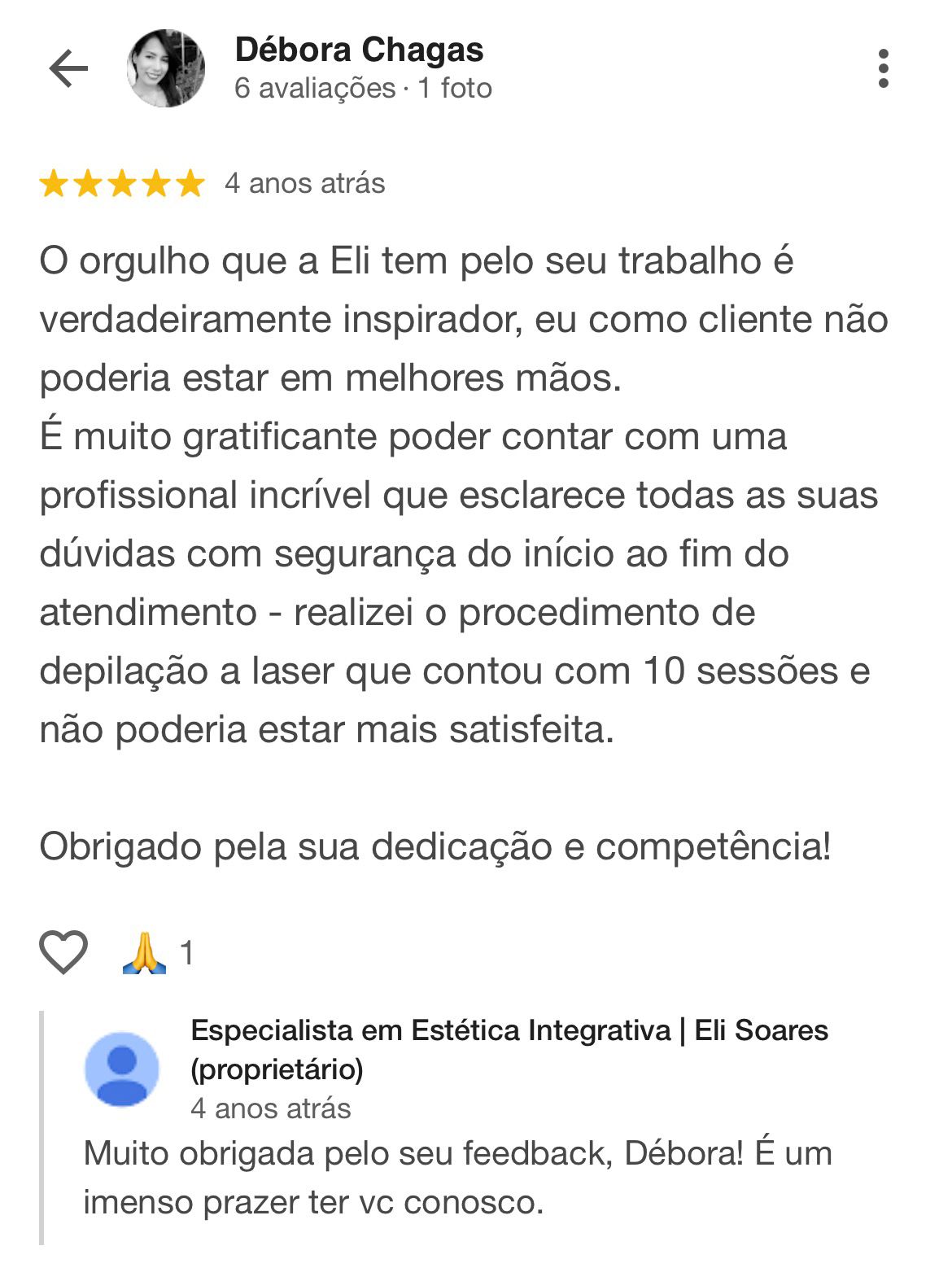 Avaliação de Débora Chagas no Google
